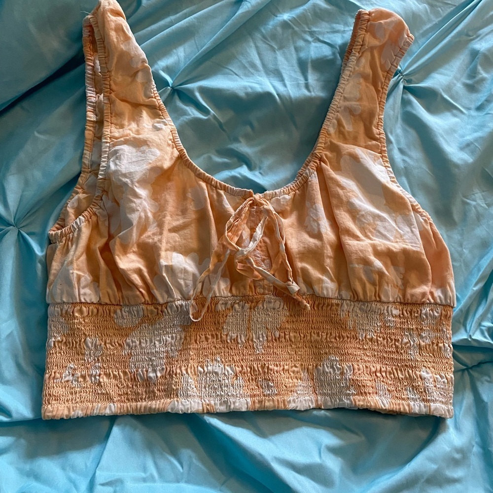 American Eagle Outfitters Orange and White Smocked Tie Front Tank Top Resortwear